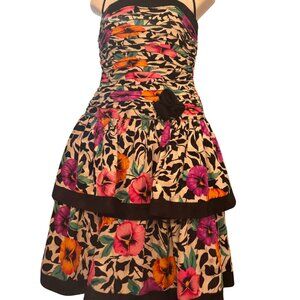 Aj Bari Strapless Pinup Tired Orange and Purple Floral Dress